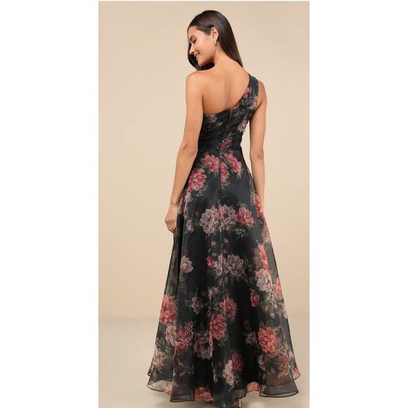 New Lulus Gown-Truly Extraordinary Black Floral Organza One-Shoulder Maxi Dress - Picture 8 of 8